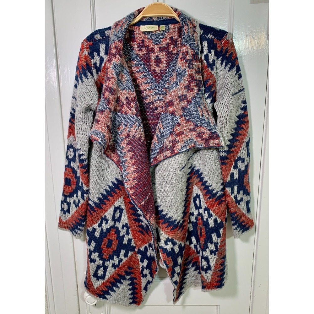 Open Front Southwestern Aztec Shawl‎ Collar Cardigan Drape Thick Knit / Size S